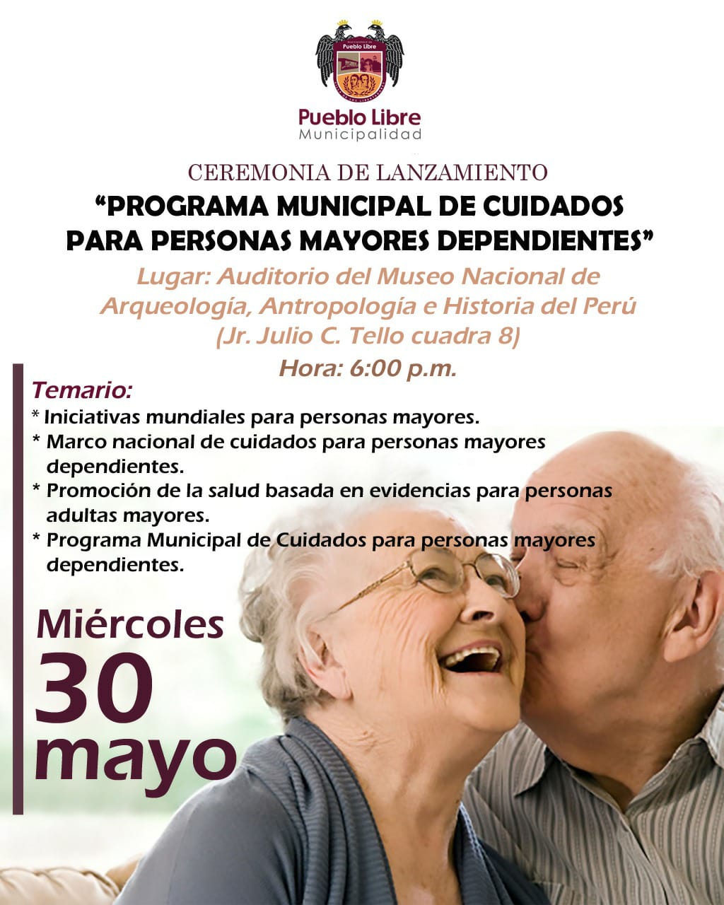 «Programa municipal de cuidados para personas mayores» se realizará hoy en la Plaza Bolívar, Pueblo Libre 