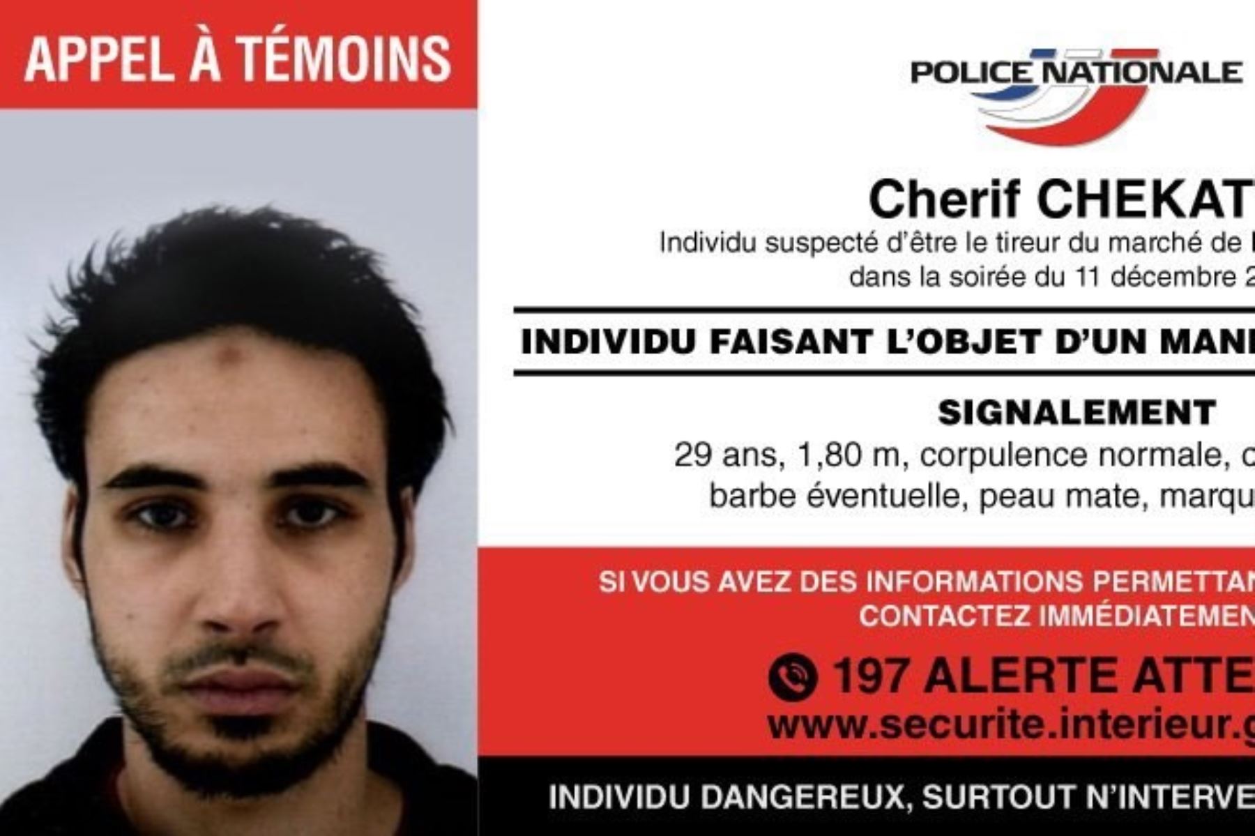 Presunto autor de atentado en Estrasburgo Chérif Chekatt abatido por policía francesa