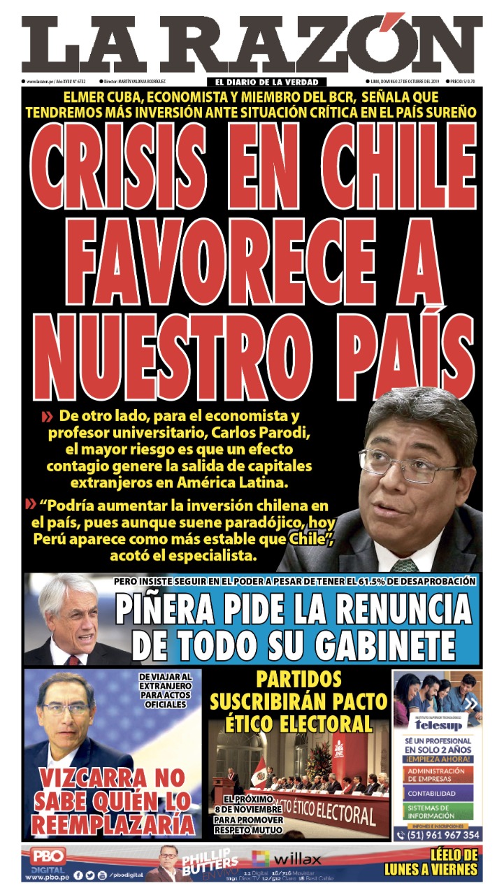 Portada impresa – Diario La Razón (27/10/2019)
