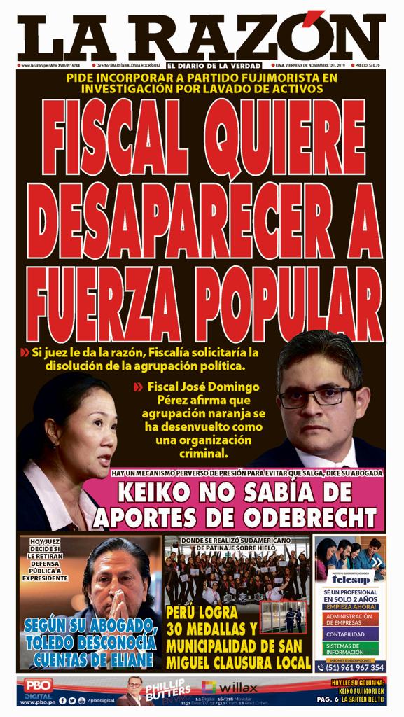 Portada impresa – Diario La Razón (08/11/2019)
