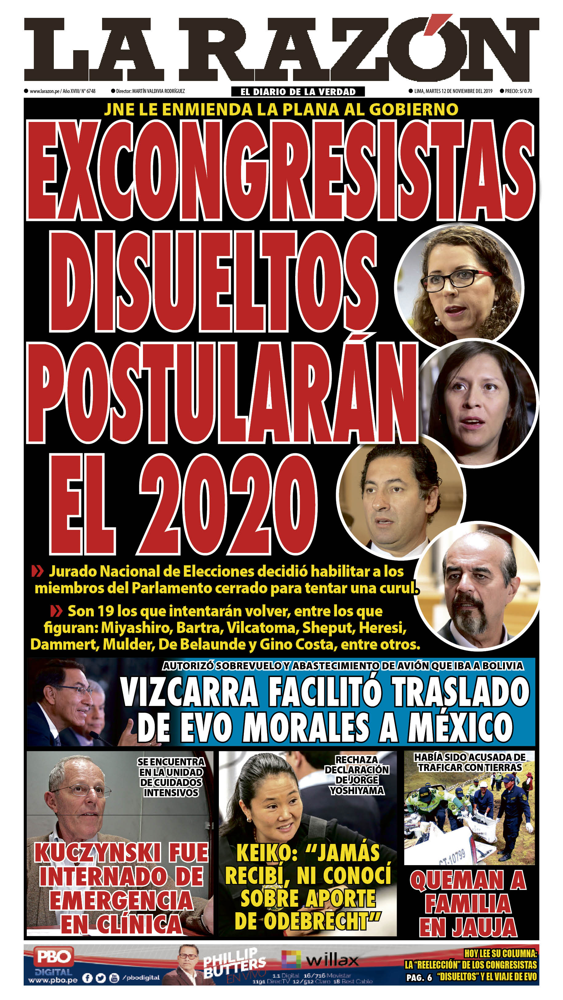 Portada – Diario La Razón (12/11/2019)