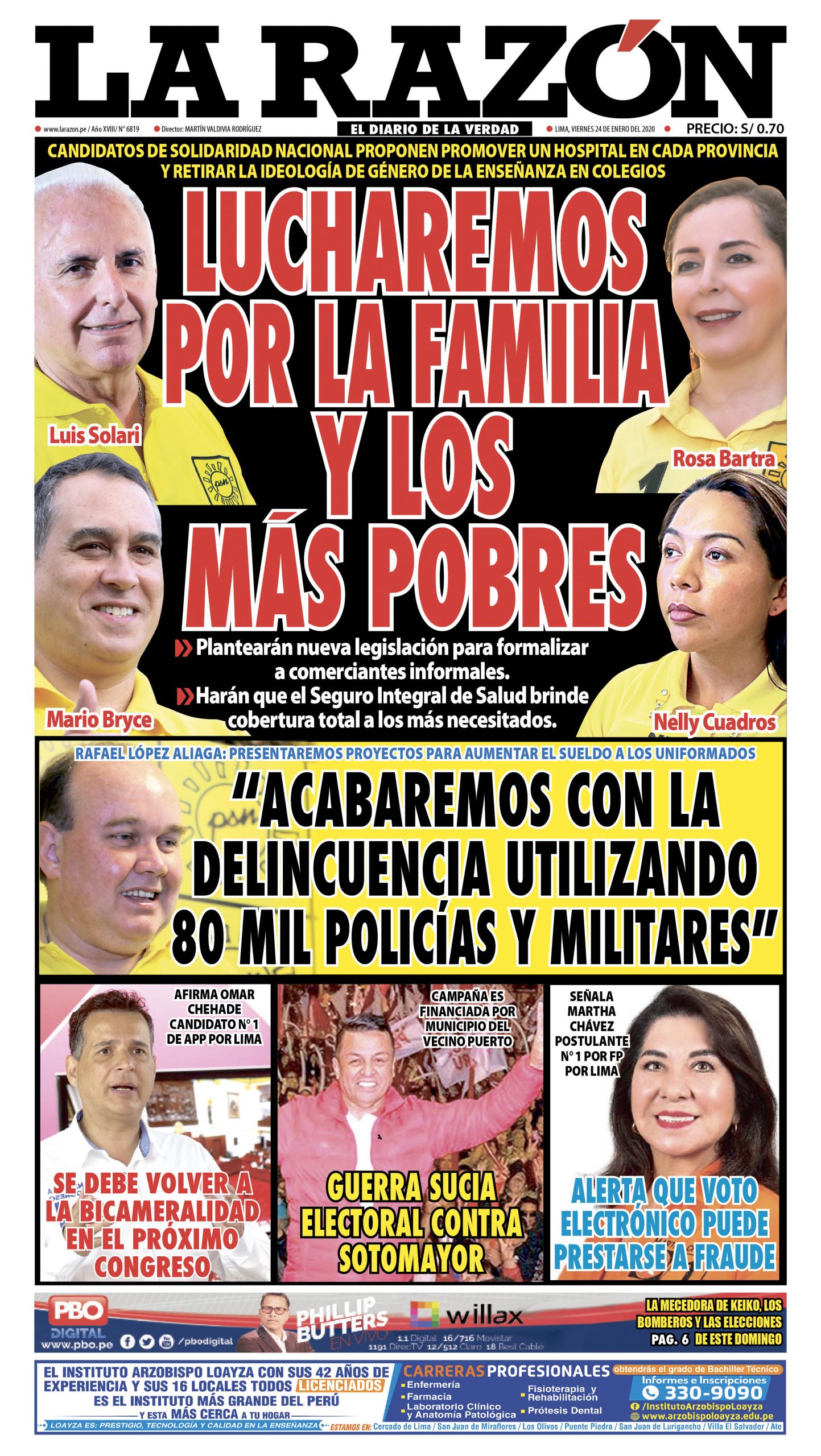 Portada impresa – Diario La Razón (24/01/2020)