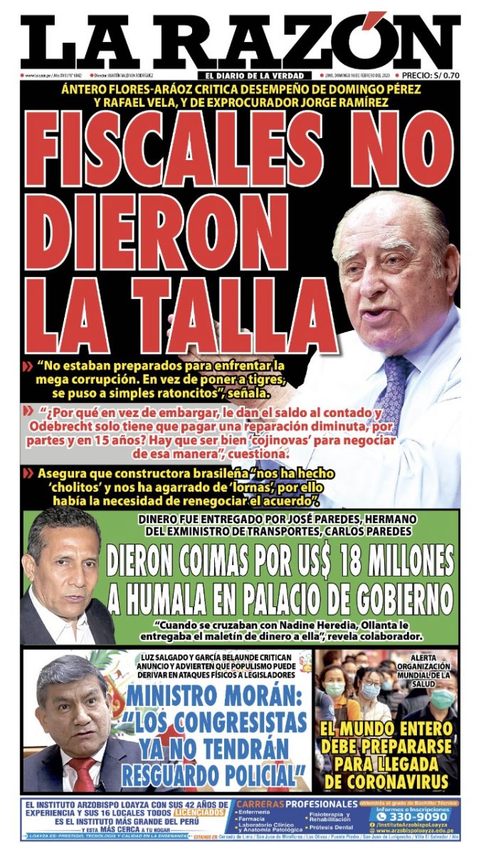 Portada impresa – Diario La Razón (16/02/2020)