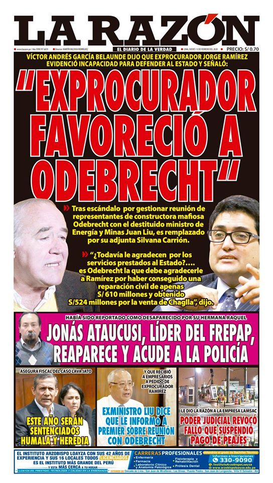 Portada impresa – Diario La Razón (13/02/2020)