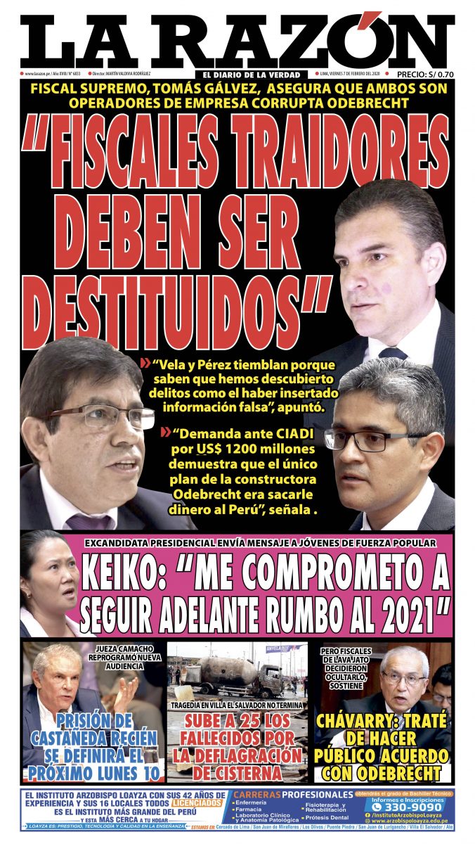Portada impresa – Diario La Razón (07/02/2020)