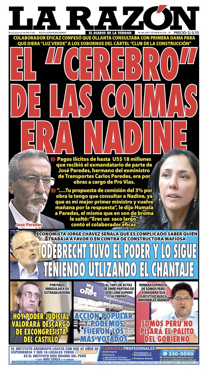 Portada impresa – Diario La Razón (17/02/2020)