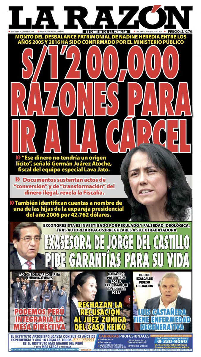 Portada impresa – Diario La Razón (18/02/2020)