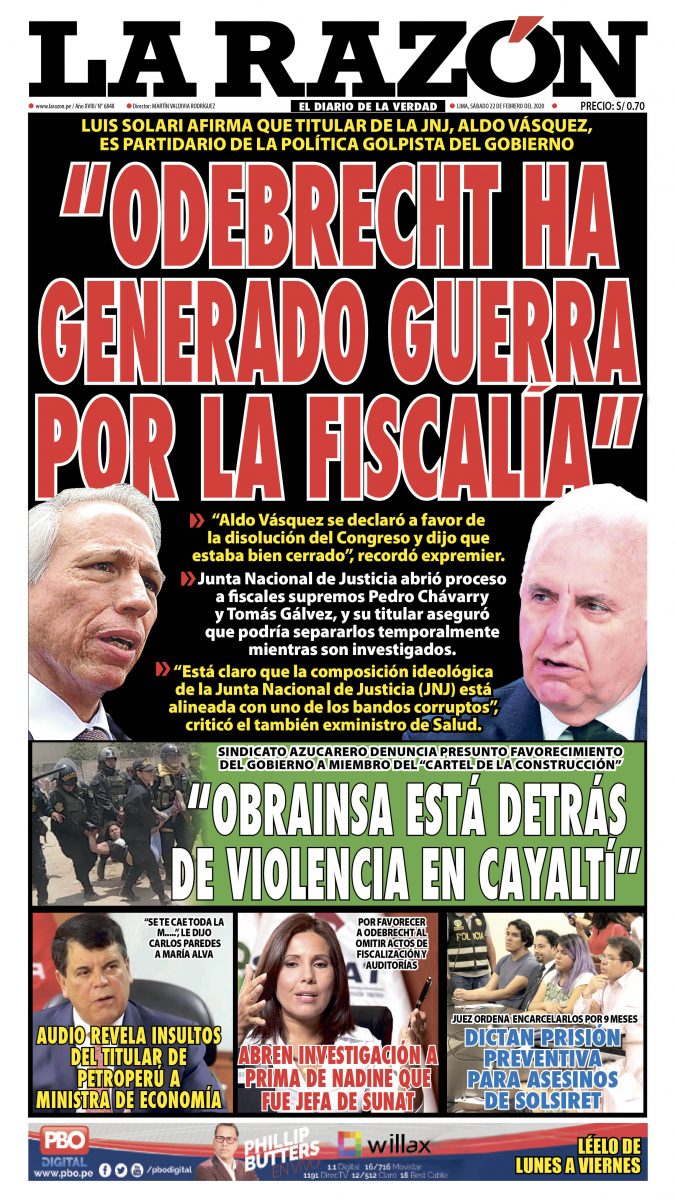 Portada impresa – Diario La Razón (22/02/2020)
