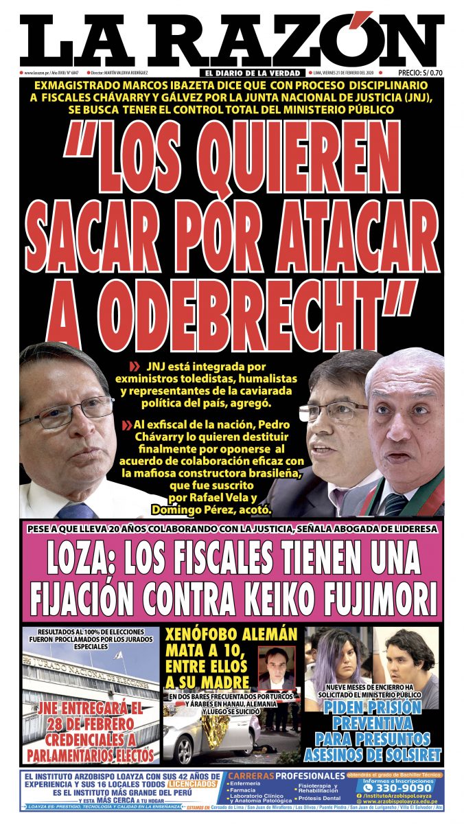 Portada impresa – Diario La Razón (21/02/2020)