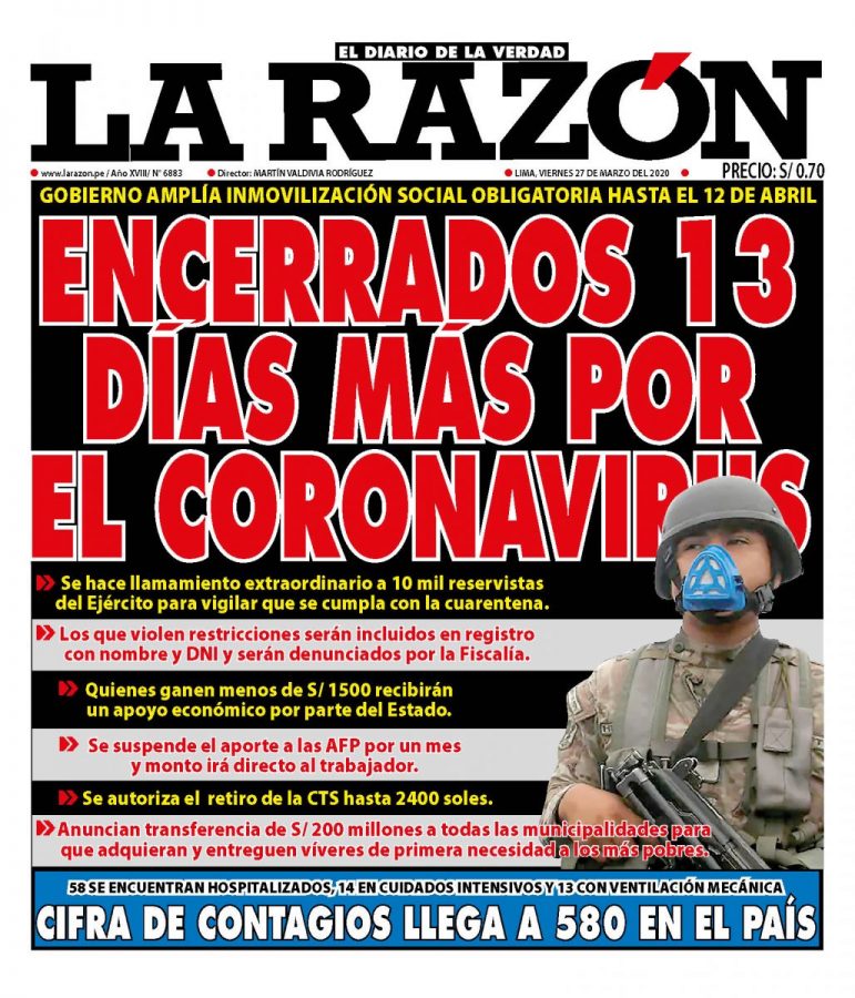 Portada impresa – Diario La Razón (27/03/2020)