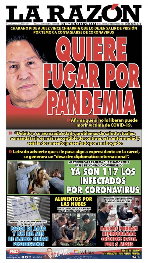 Portada impresa – Diario La Razón (18/03/2020)