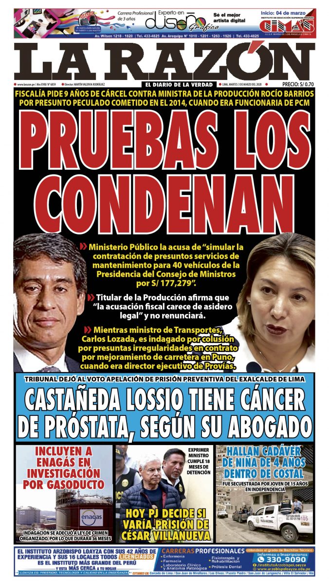 Portada impresa – Diario La Razón (03/03/2020)