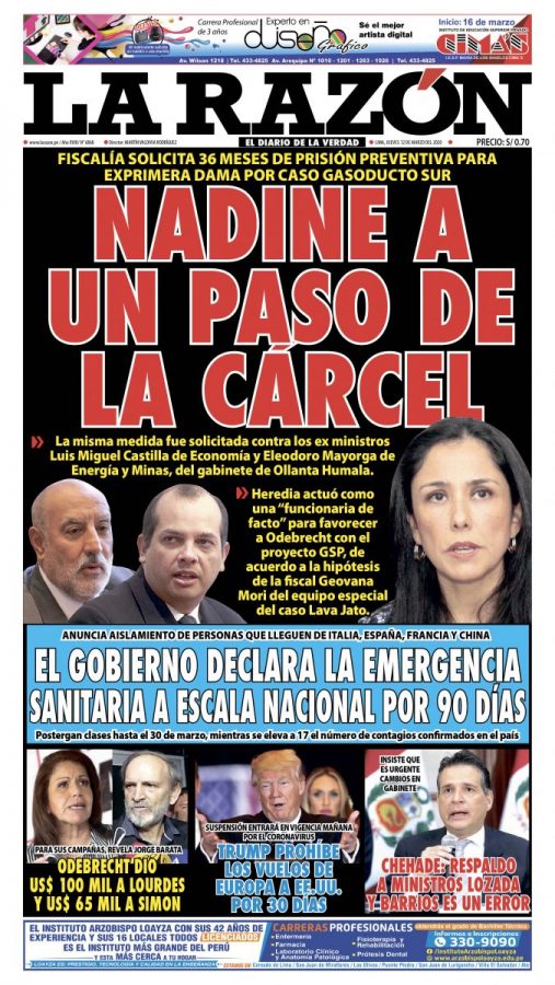 Portada impresa – Diario La Razón (12/03/2020)