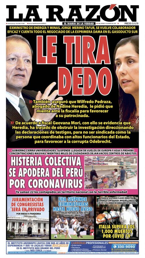 Portada impresa – Diario La Razón (13/03/2020)