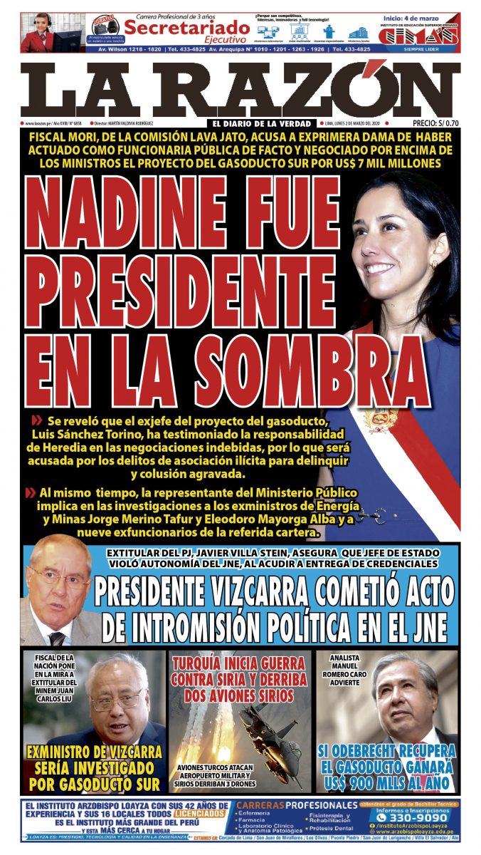 Portada impresa – Diario La Razón (02/03/2020)