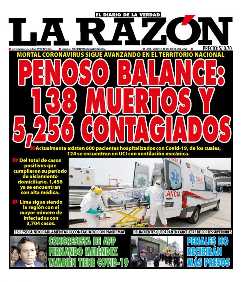 Portada impresa – Diario La Razón (10/04/2020)