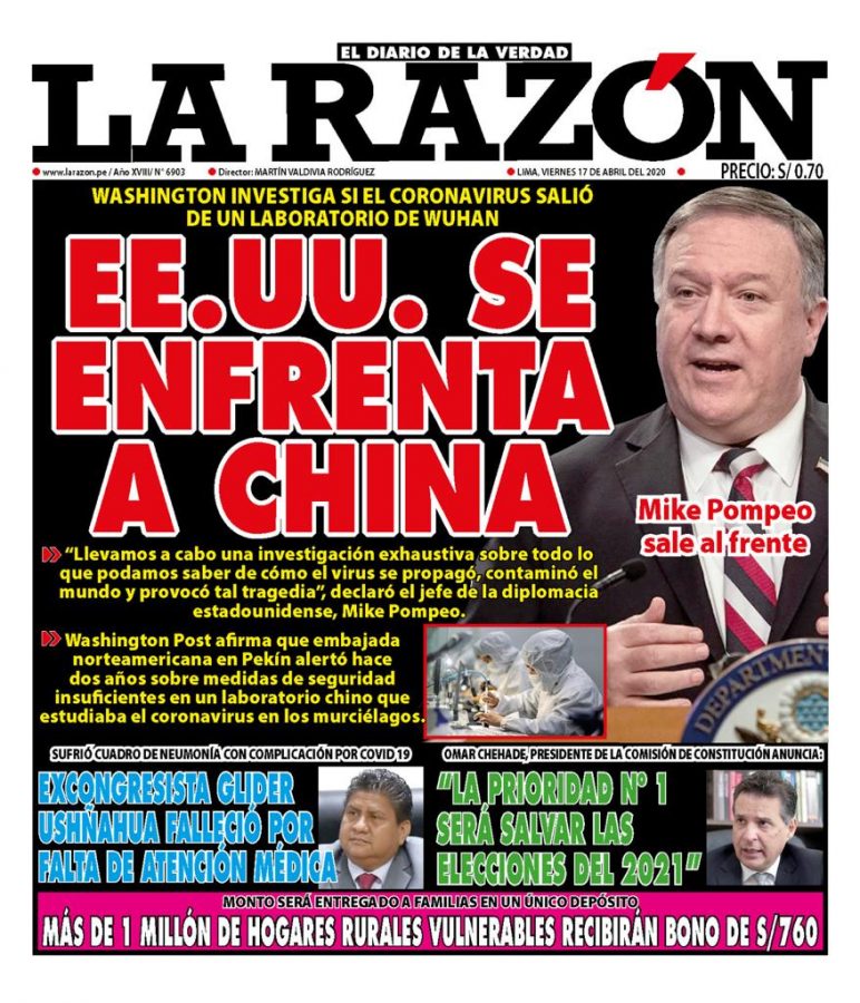 Portada impresa – Diario La Razón (17/04/2020)