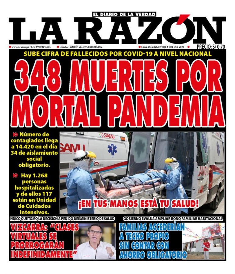 Portada impresa – Diario La Razón (19/04/2020)