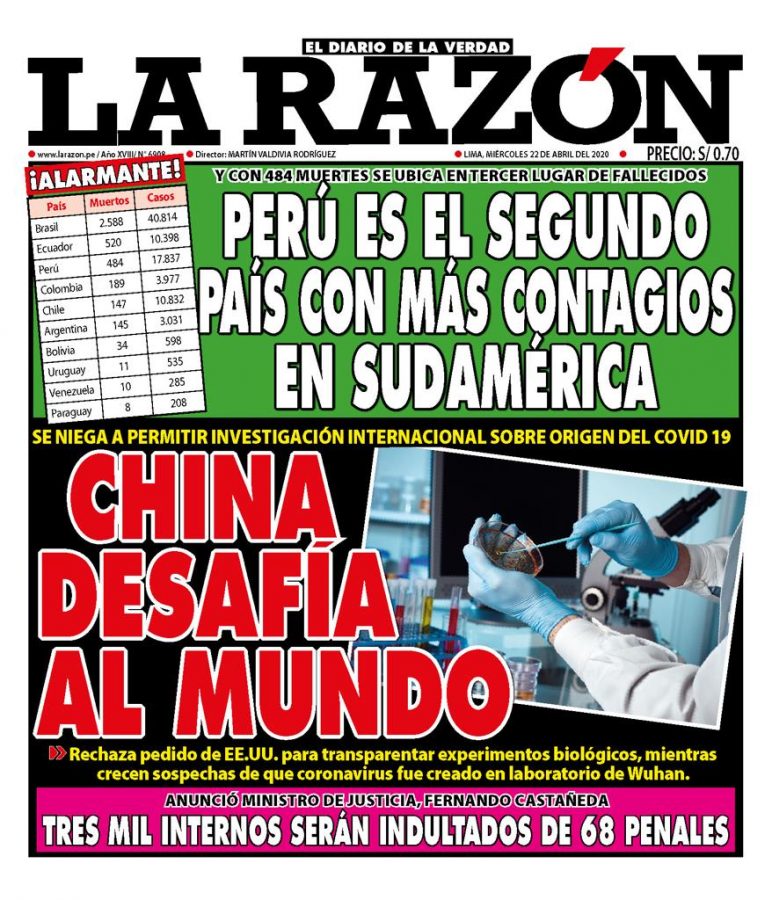 Portada impresa – Diario La Razón (22/04/2020)