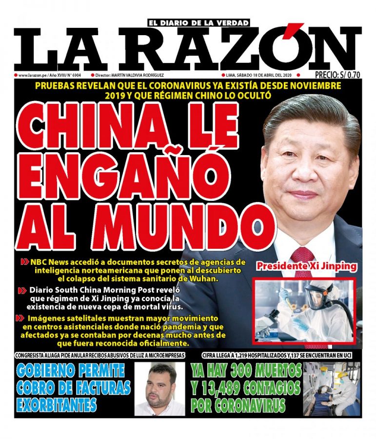 Portada impresa – Diario La Razón (18/04/2020)
