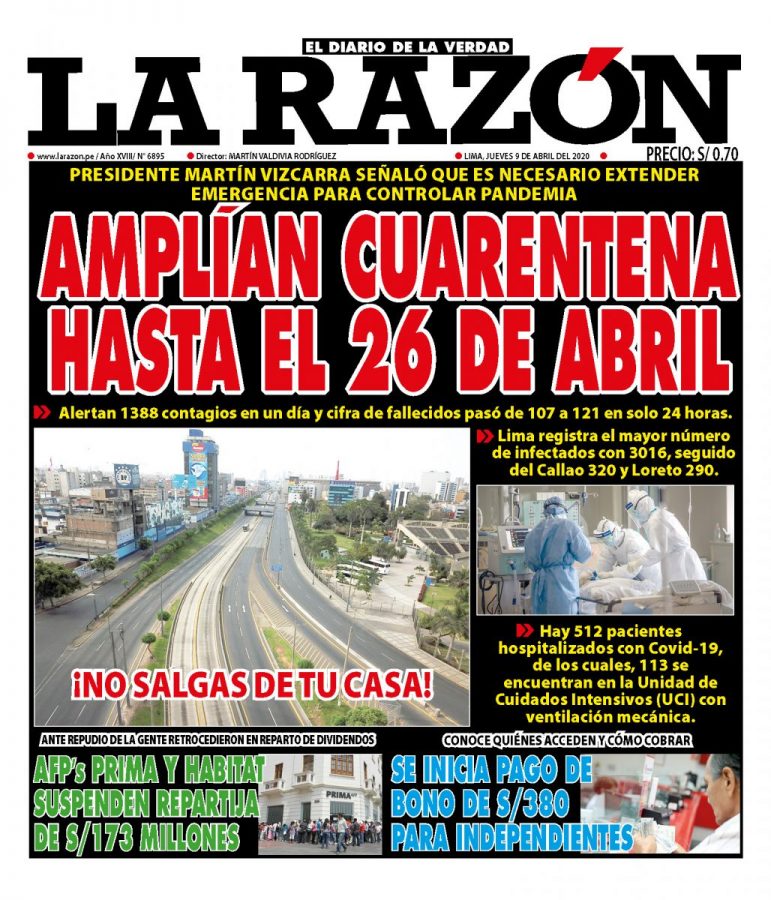 Portada impresa – Diario La Razón (09/04/2020)