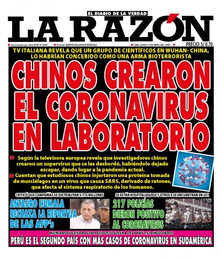 Portada impresa – Diario La Razón (13/04/2020)