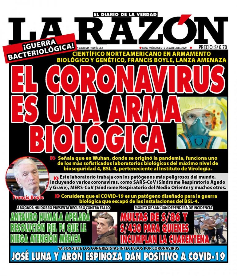 Portada impresa – Diario La Razón (15/04/2020)