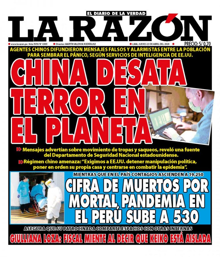Portada impresa – Diario La Razón (23/04/2020)
