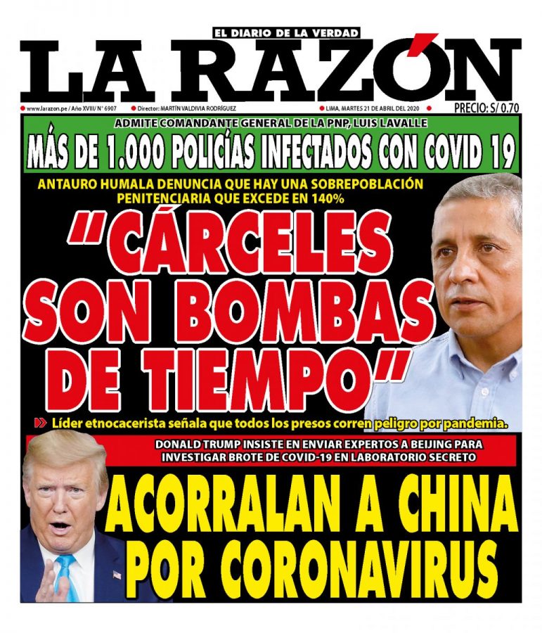 Portada impresa – Diario La Razón (21/04/2020)