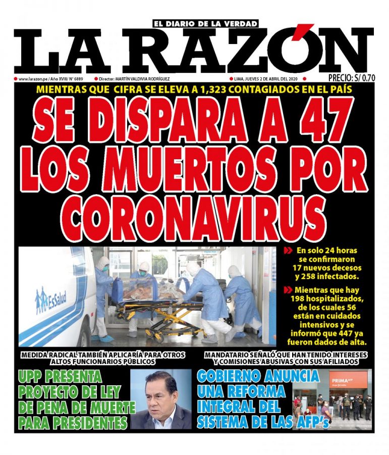 Portada impresa – Diario La Razón (02/04/2020)