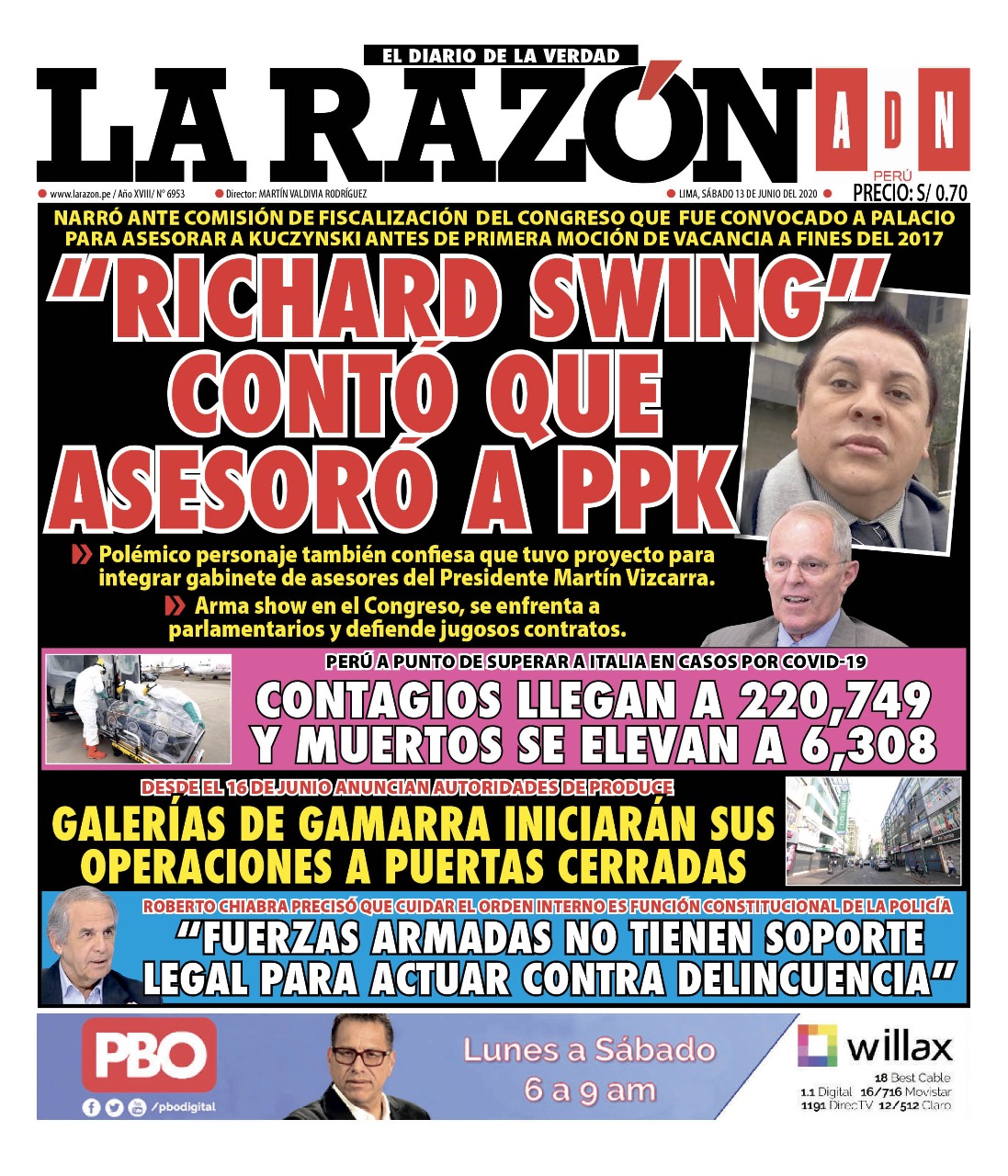 Portada impresa – Diario La Razón (13/06/2020)