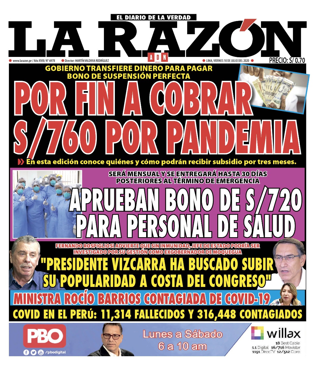 Portada impresa – Diario La Razón (10/07/2020)