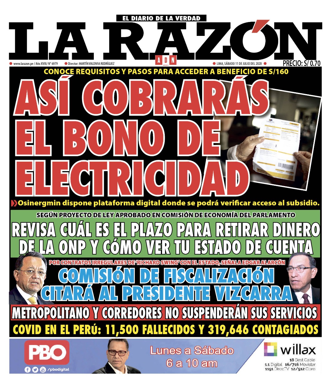 Portada impresa – Diario La Razón (11/07/2020)