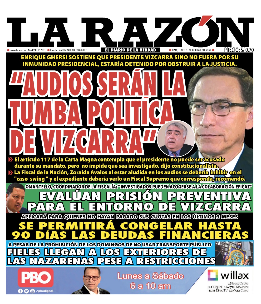Portada impresa – Diario La Razón (05/10/2020)