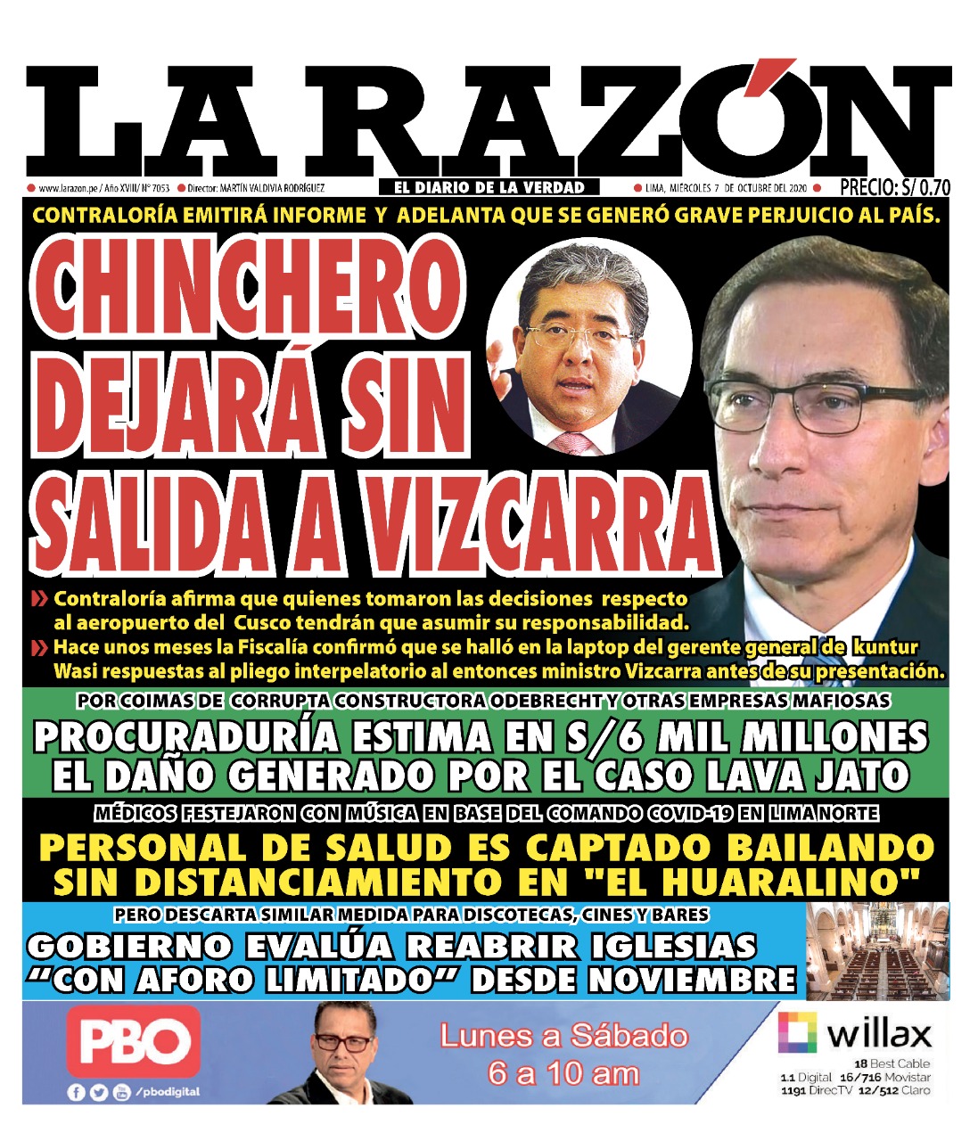 Portada impresa – Diario La Razón (07/10/2020)