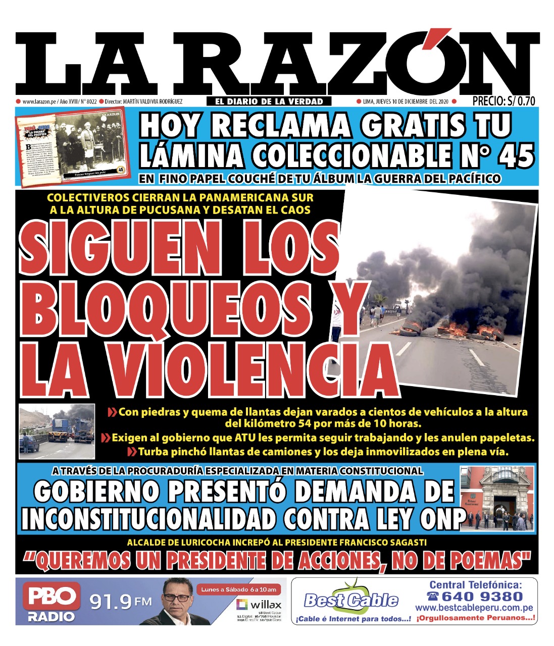 Portada impresa – Diario La Razón (10/12/2020)
