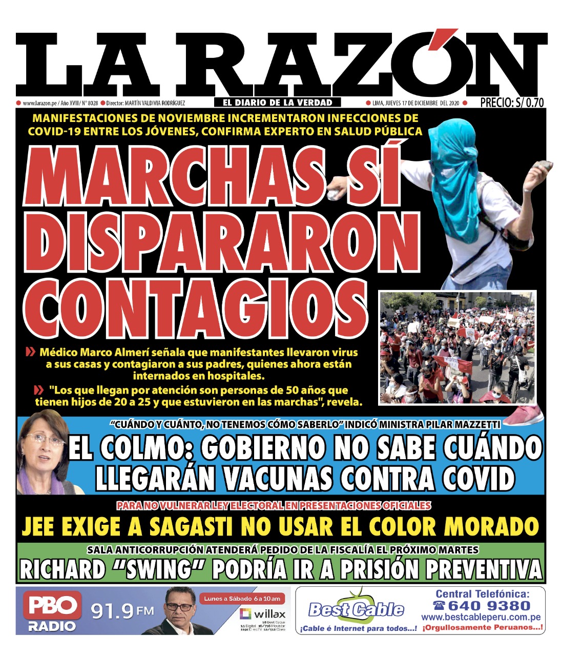 Portada impresa – Diario La Razón (17/12/2020)