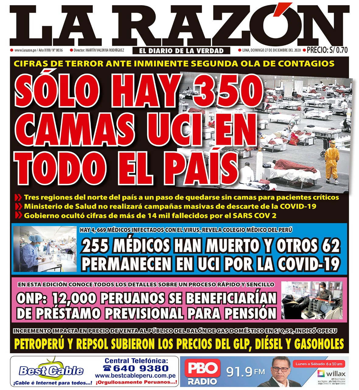 Portada impresa – Diario La Razón (27/12/2020)