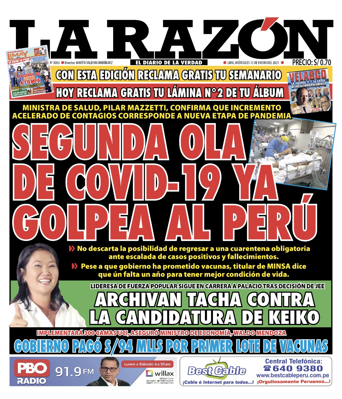 Portada impresa – Diario La Razón (13/01/2021)