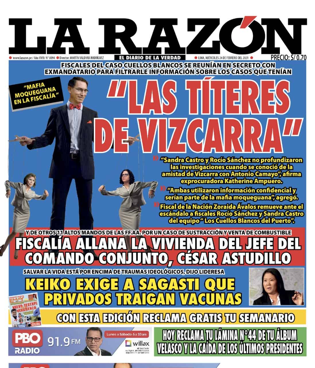 Portada impresa – Diario La Razón (24/02/2021)