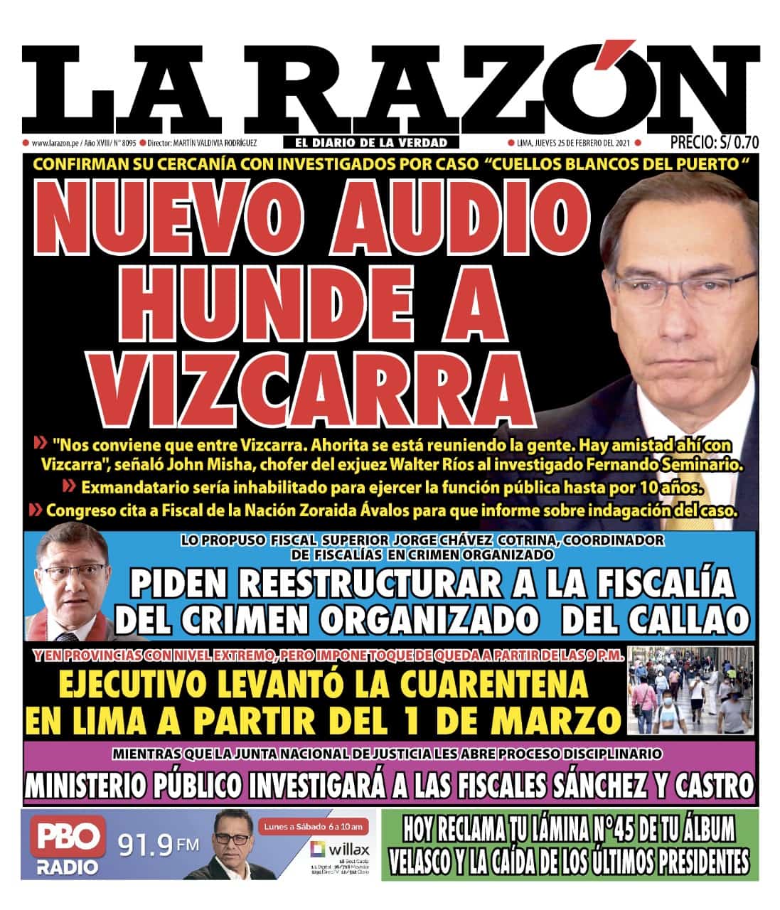 Portada impresa – Diario La Razón (25/02/2021)