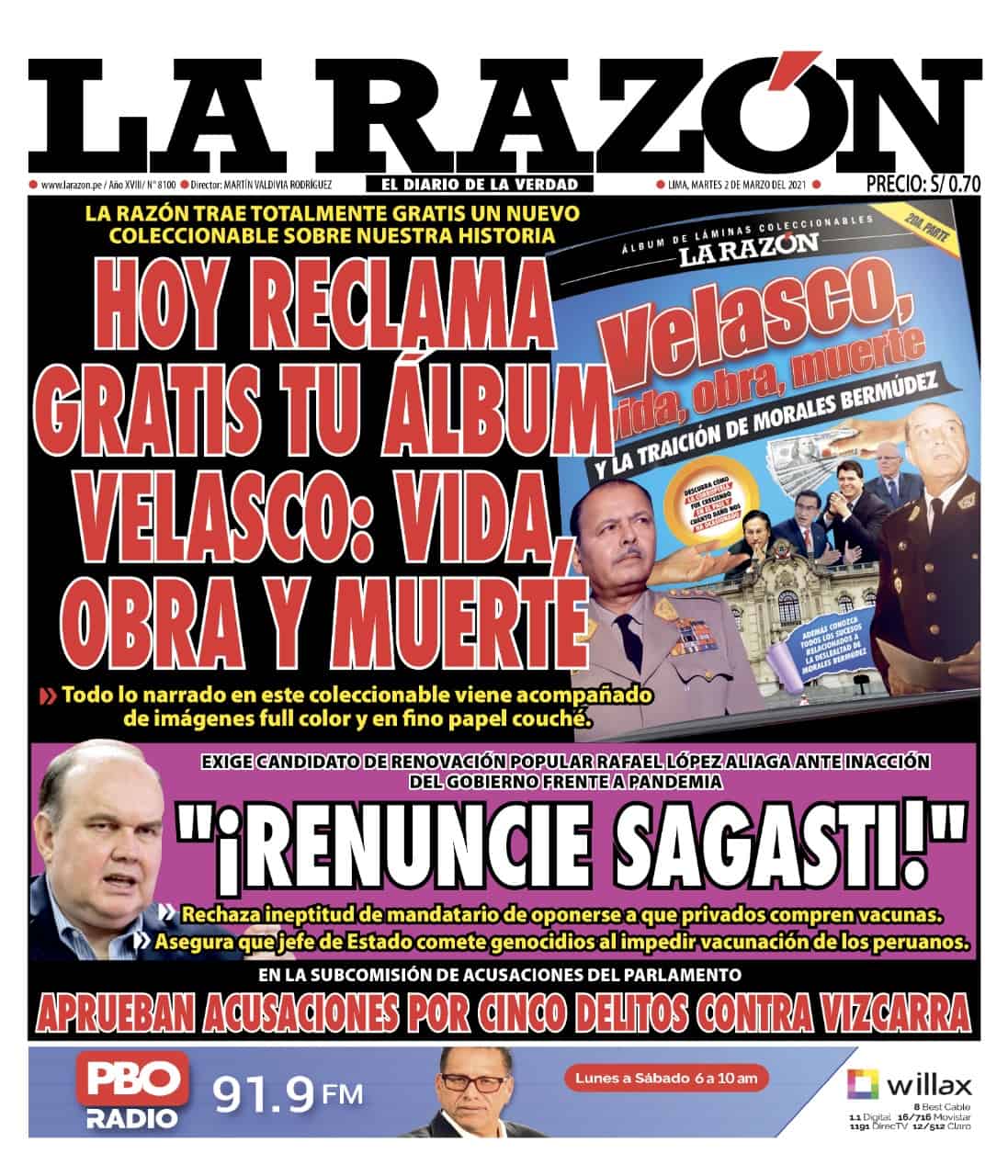 Portada impresa – Diario La Razón (02/03/2021)