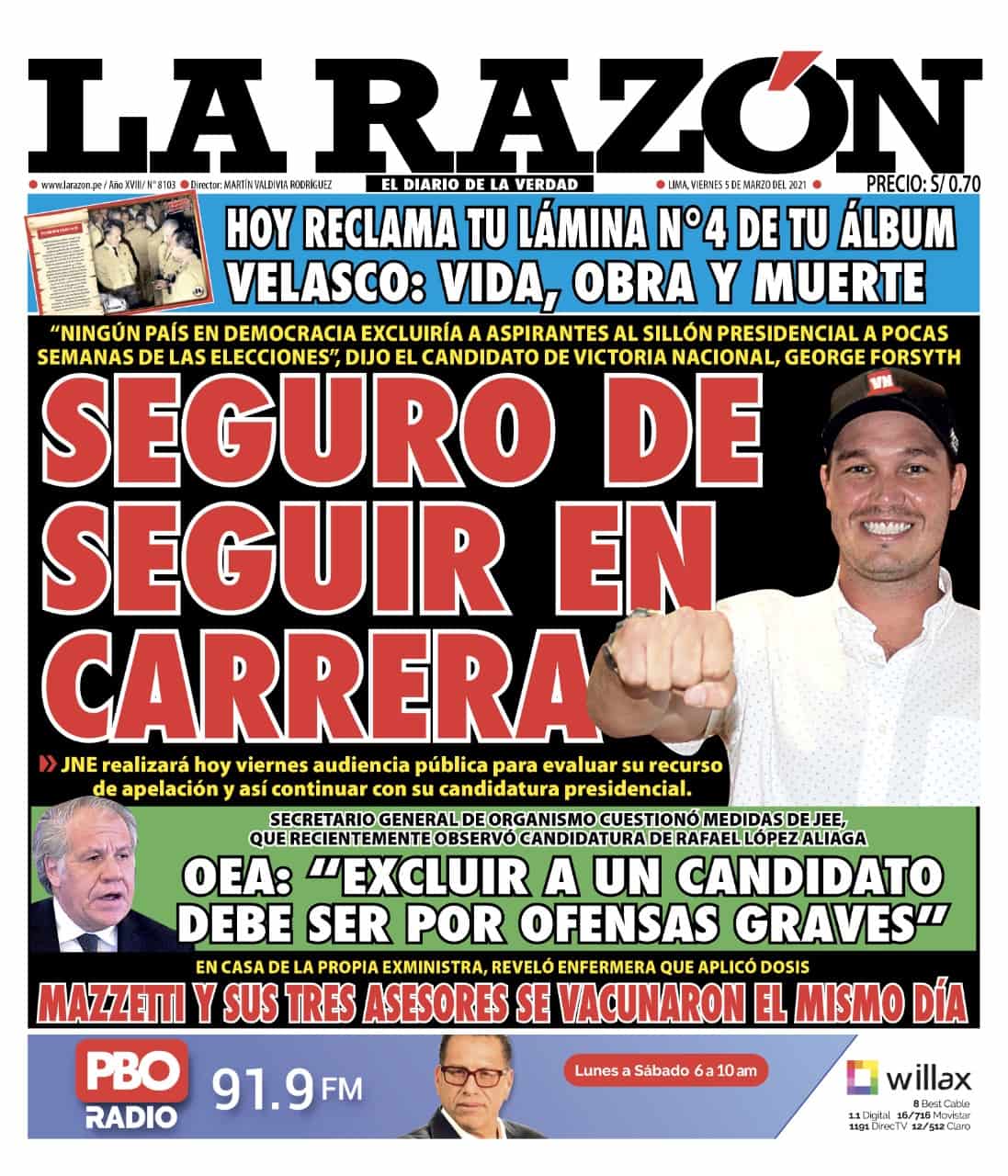 Portada impresa – Diario La Razón (05/03/2021)