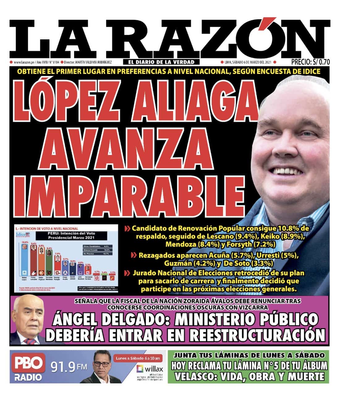 Portada impresa – Diario La Razón (06/03/2021)