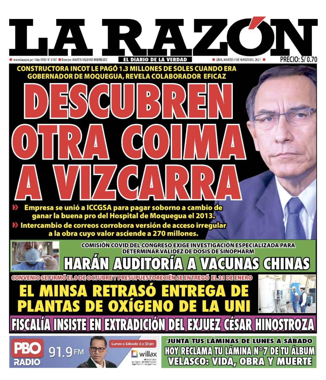 Portada impresa – Diario La Razón (09/03/2021)