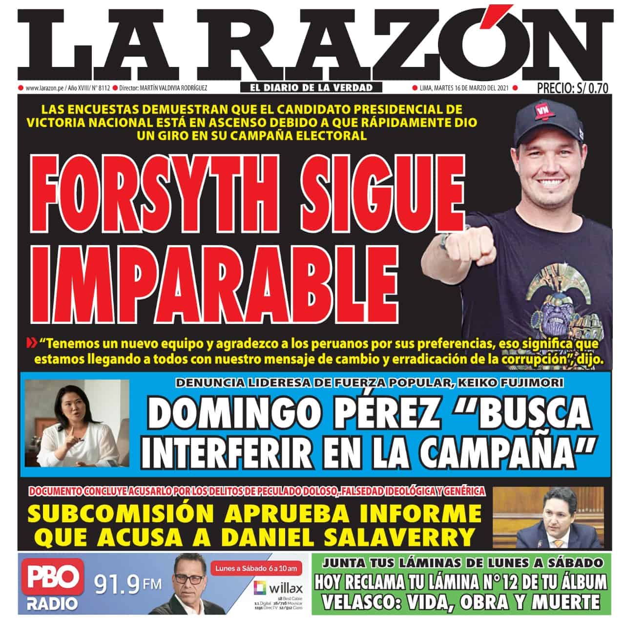 Portada impresa – Diario La Razón (16/03/2021)