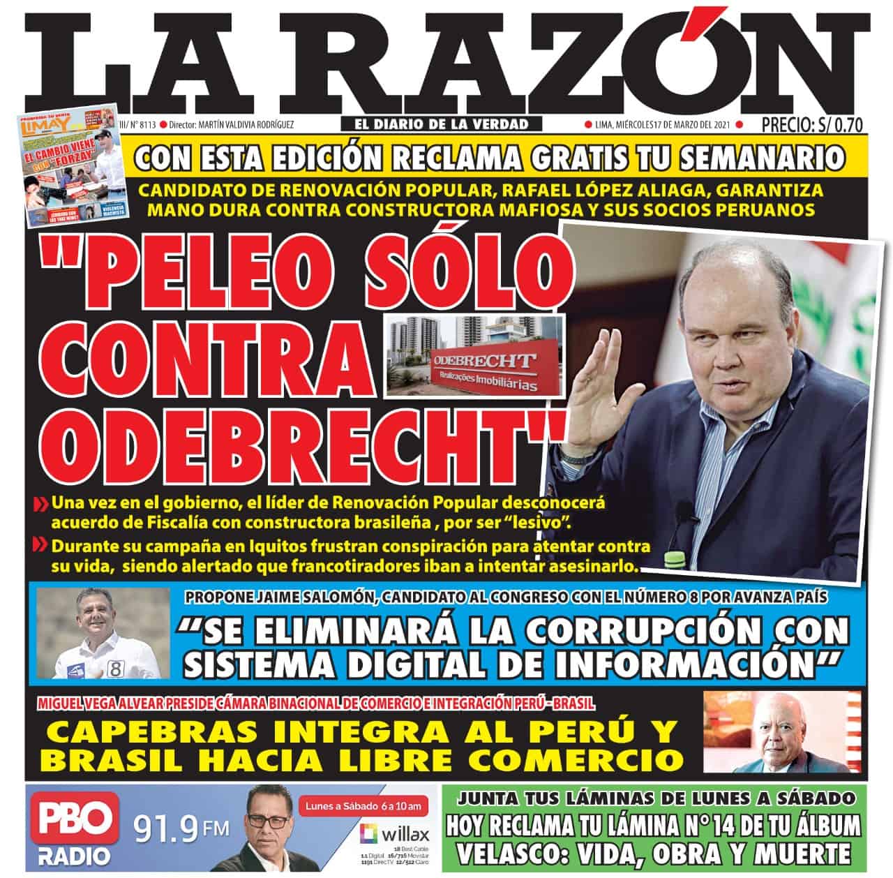 Portada impresa – Diario La Razón (17/03/2021)