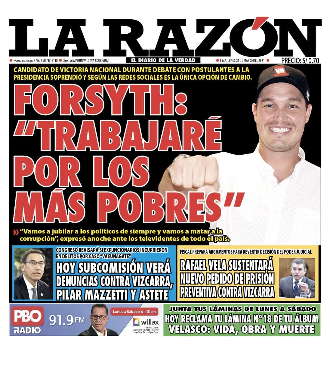 Portada impresa – Diario La Razón (22/03/2021)
