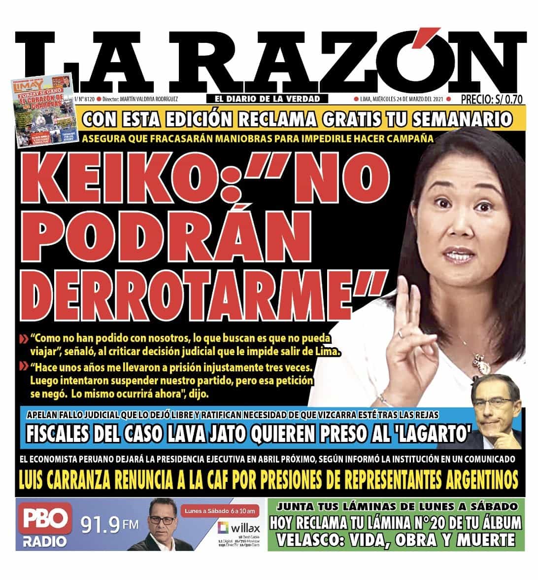 Portada impresa – Diario La Razón (24/03/2021)