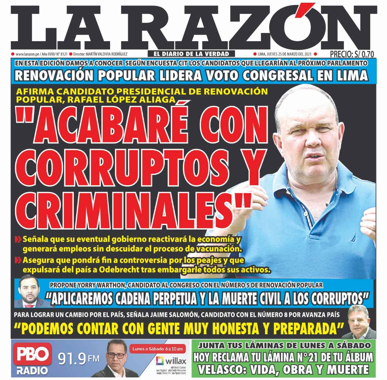 Portada impresa – Diario La Razón (25/03/2021)